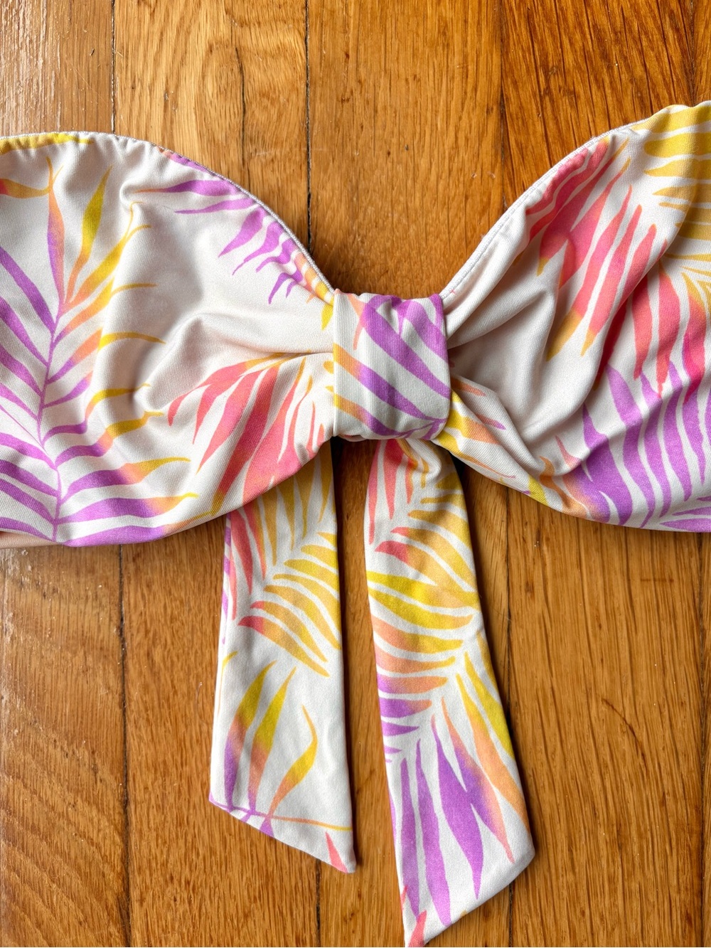 Rip Curl Pastel Yellow Pink Purple Tropical Print Bandeau Bikini Top Large Swim